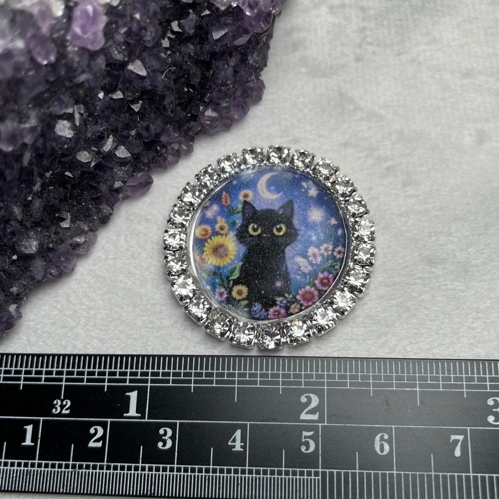 Feline Familiar Collection Black Cat Moon & Sparkle Magnet Artisan Designed - Picture 2 of 6